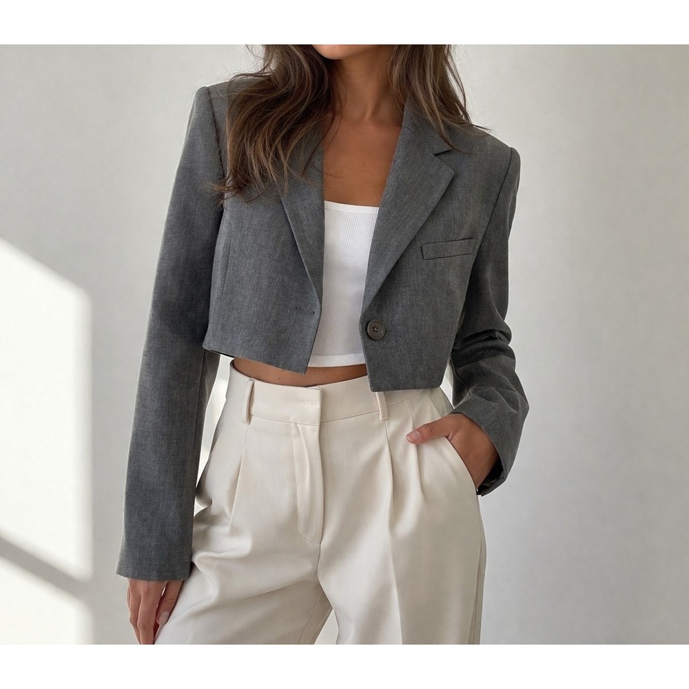 Djerf Avenue Cropped Blazer Gray Tailored Jacket Minimalist Scandi Womens Small